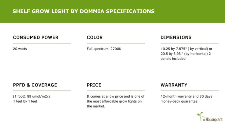 SHELF GROW LIGHT BY DOMMIA SPECIFICATIONS