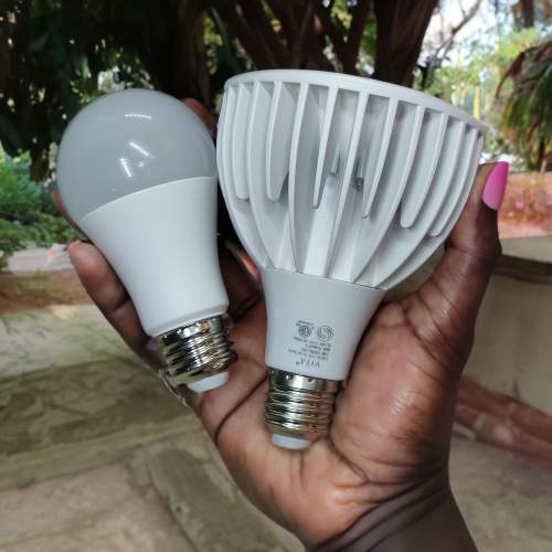 Vita grow light is larger than a standard incandescent light bulb